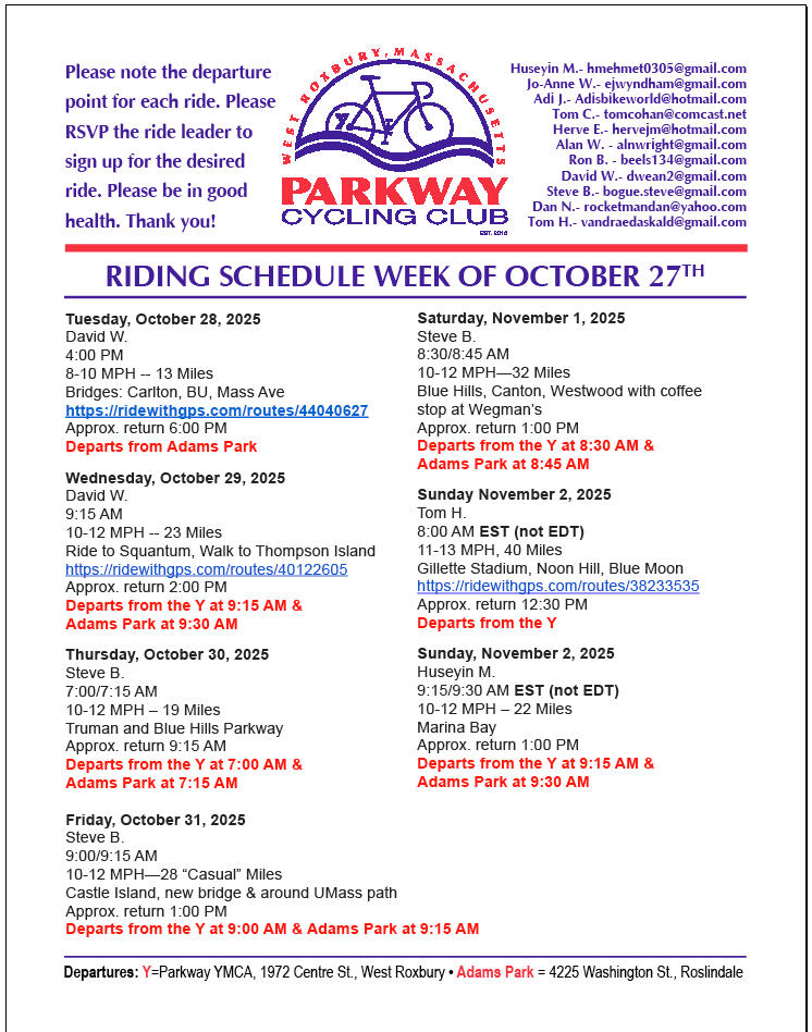 Parkway Cycling Club Parkway Cycling Club, West Roxbury, Massachusetts