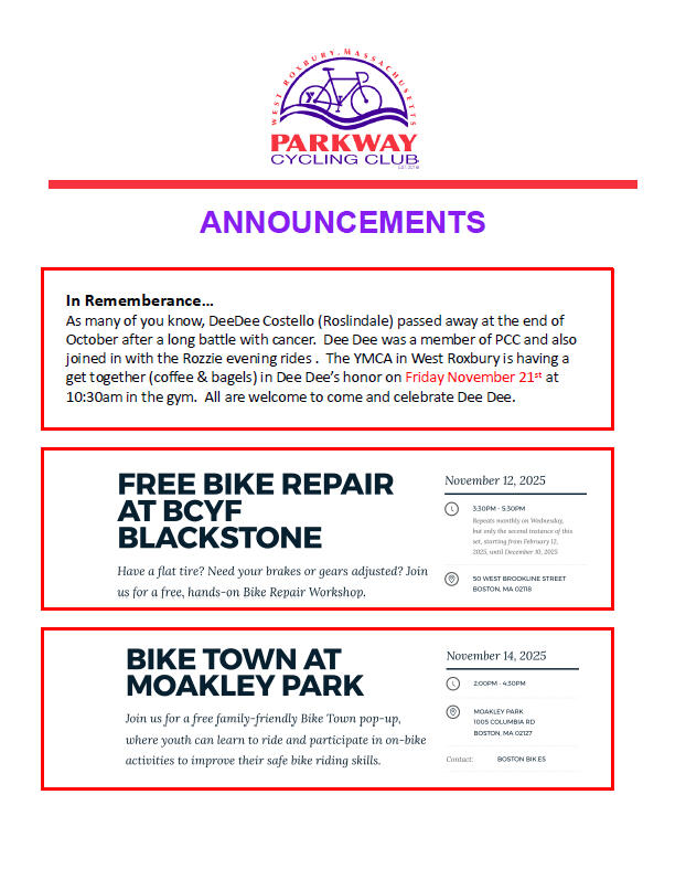 Parkway Cycling Club Parkway Cycling Club, West Roxbury, Massachusetts