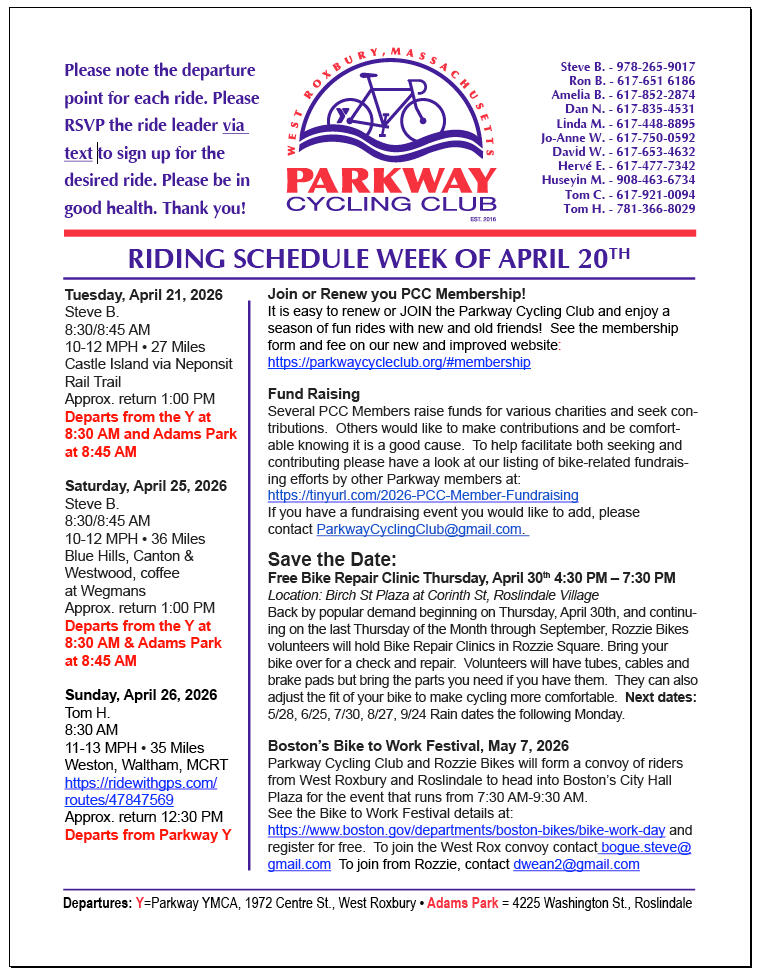 Parkway Cycling Club Parkway Cycling Club, West Roxbury, Massachusetts