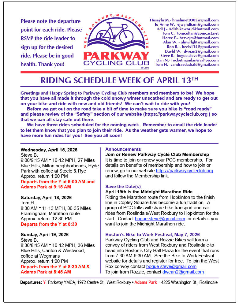 Parkway Cycling Club Parkway Cycling Club, West Roxbury, Massachusetts