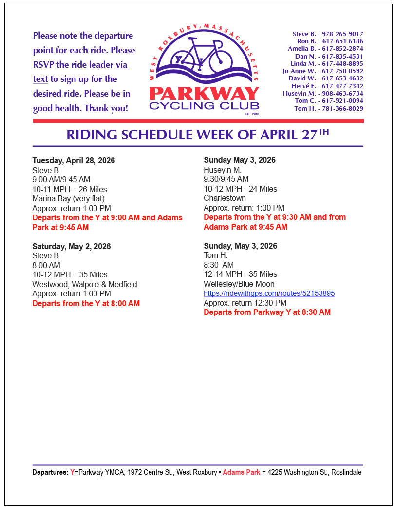 Parkway Cycling Club Parkway Cycling Club, West Roxbury, Massachusetts